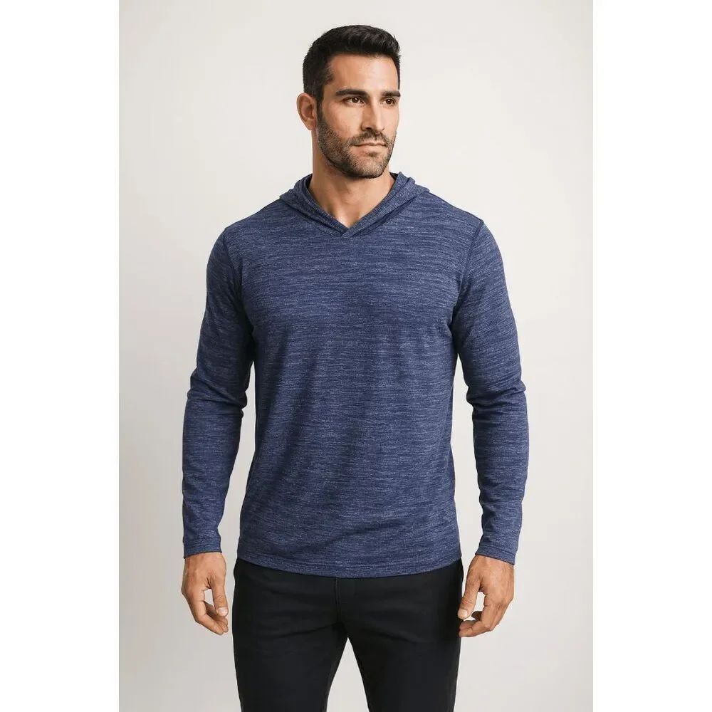 VRST Men’s Heathered Navy Lightweight Performance Hoodie Long Sleeve Stretch Top